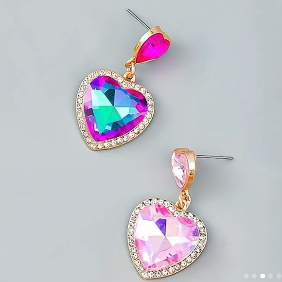 NWT Colorful Heart Shaped Gemstone Drip Dangle Earrings, Valentine’s Day - Picture 5 of 6